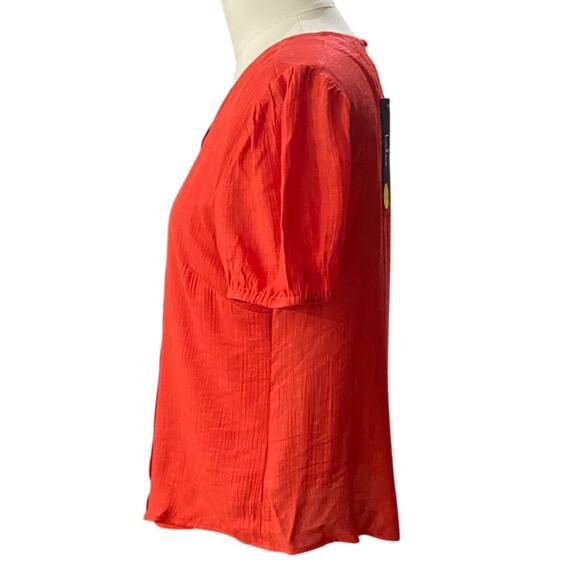 Lulus Sophisticated Sweetheart Red Orange Pleated Puff Sleeve Top NEW Size SMALL - Picture 4 of 11